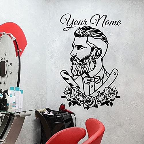 NSRJDSYT Benutzerdefinierte Barber Shop Tattoo Hipster Aufkleber Personalisierte Barbershop Friseursalon Blume Fenster Wandaufkleber Aufkleber Vinyl Dekor 74x46cm