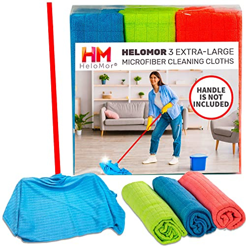 HELOMOR 3 Extra Large Microfiber Cleaning Cloths, 30x18 Floor Towels for Squeegee Mop, Reusable Multi-Purpose Cleaning Rags for House, Kitchen, Car & Windows, Highly Absorbent, Lint-Free