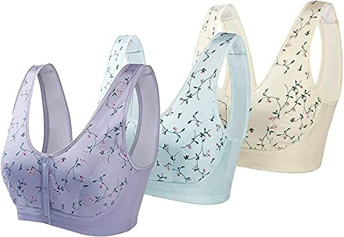 DSXH 3PCS Front Button Wireless Bra Front Fastening Bras Plus Size,front Clasp Wireless Cotton Vest Bra for the Elderly (3 colors, 36/80)