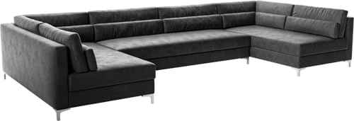 DELIFE Sofa Elio Lederimitat Vintage Anthrazit 400x185 cm XL Wohnlandschaft