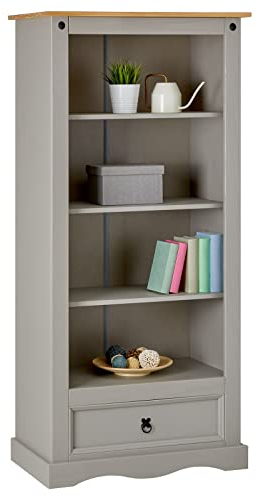 IDIMEX Bücherschrank Tequila, schönes Bücherregal im Mexiko Stil, praktisches Standregal mit 4 Fächer, Zeitloses Regal aus Kiefer massiv in grau/braun