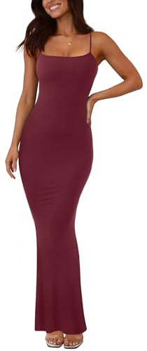 REORIA Women's Sexy Lounge Slip Long Dress Elegant Sleeveless Backless Ribbed Bodycon Maxi Dresses
