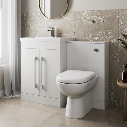 AURORA® 1100mm Combination Vanity Unit Furniture Set, Wash Basin Bathroom Sink, BTW Toilet Pan & Soft Close Seat, Storage Cabinet, Reversible, White Gloss