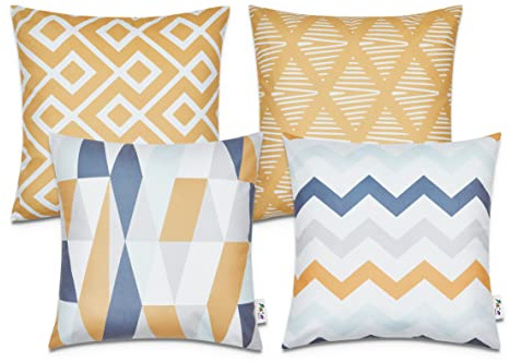 Paco Home Kissen Kissenbezug Sofakissen Bezug Kissenhülle Dekokissen Zierkissen Couchkissen Modern Geometrische Muster, Farbe:Gelb, Sets:4pcs-Set