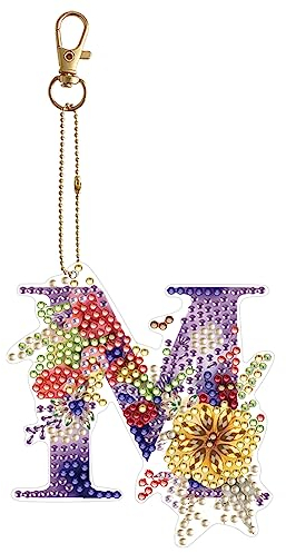 Demiawaking DIY Diamond Painting Schlüsselanhänger, doppelseitige Diamant Painting Anhänger Deko, 26 Buchstabe, Vollbohrer Diamant Malerei Kinder Kit Ornament Geschenk (M)