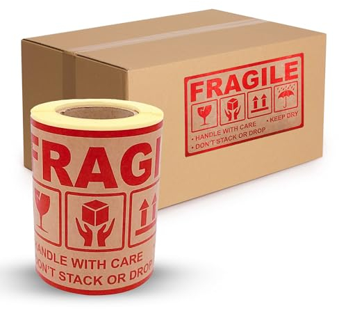 MD Labels FRAGILE KRAFT etiketten- 100 Stück- 150x90mm- FRAGILE- handle with care – keep dry – don’t stack or drop- this way up
