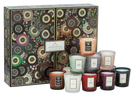 Voluspa Japonica Archive 12 Pc Votive Scented Candles Gift Set, 1.25 oz Each, Scented Candles for Home, 15 Hour Burn Time per Candle, Candle Jars Box