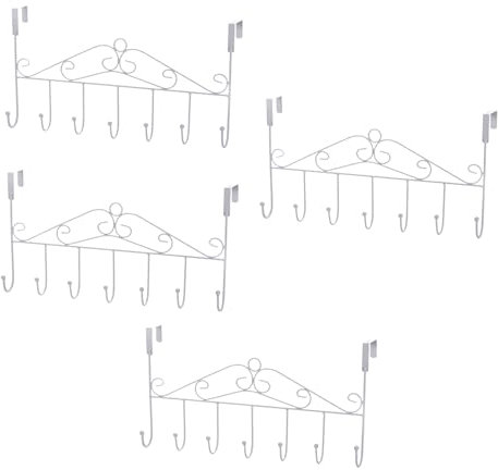 4er Set Türgarderobe Metall für Montage über der Tür | Kleiderhaken mit 7 Haken - 42,5cm Türhakenleiste Farbe: weiß | Garderobenhaken Türleiste | Kleiderhalter | Türhängeleiste ohne Bohren