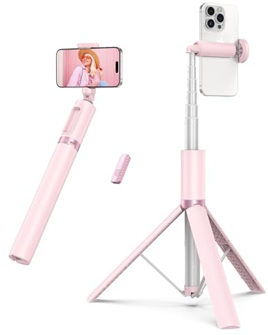 ATUMTEK 55 Selfie Stick Tripod, All-in-one Extendable Aluminum Phone Tripod with Rechargeable Bluetooth Remote for iPhone and More, Fitting 4.7-7 inch Smartphones, Pink