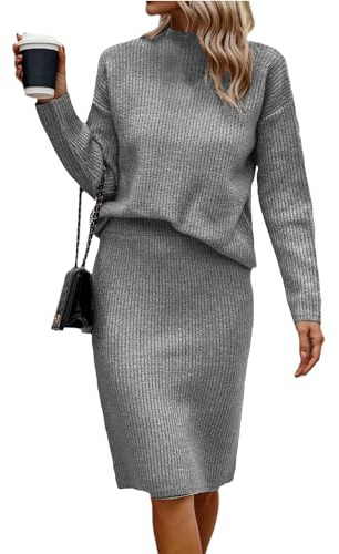 EGSDMNVSQ Maglione Due Pezzi da Donna Set Gonna Lavorata A Maglia Top A Coste 2 Pezzi Gonne Abiti Aderenti Gonna Midi Maniche Lunghe Set Maglione Lavorato A Maglia Completo per Il Tempo Libero