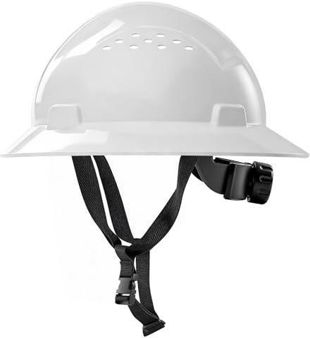 AnTools White Full Brim Hard Hat, OSHA Approved Construction Helmets for Men, 4-Point Adjustable Suspension, ANSI Z89.1