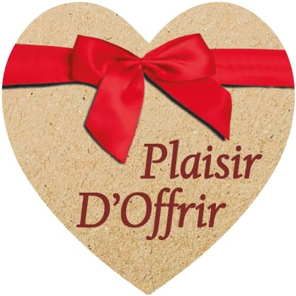 36 étiquettes cadeaux cœur 3,5 cm PLAISIR D'OFFRIR autocollantes