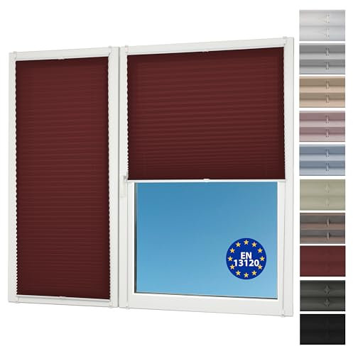 Sunlusso Klemmfix Plissee ohne Bohren Blickdicht (Bordeaux Crash, 85 x 120 cm) - lichtdurchlässig, ohne Verdunkelung - Fensterrollos, Klemmrollos, Rollos für Fenster ohne Bohren