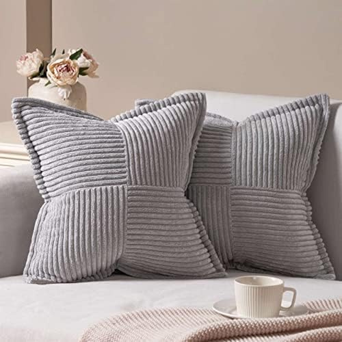 Topfinel Kissenbezug 35x35 Kordsamt grau 2er Set Winter deko Kissenbezüge Kissenhülle Dekorative Kissenbezug Sofakissen Couchkissen Dekokissen Zierkissenbezug Deko Kissenhülle für Wohnzimmer