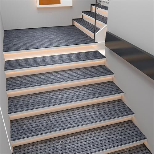 SerendipitousWhisper 15 Stück Rutschschutz Treppenteppich,Treppenstufen Matten mit rutschfeste Teppichrückseite Selbstklebend Sicherheit Stufenteppich für Kinder,Älteste und Haustiere 25x76cm