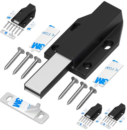 Serrure à Pression Magnétique sans Clous Tonitrui Placard Aimant Fermeture pour Armoire Tiroir Systeme Loquet Magnetique Verrou Poussoir Porte Amortisseur Pour La Porte de Placard(Noir 4 Pièces)