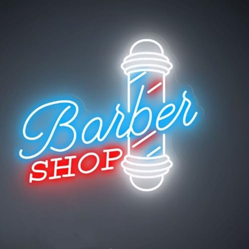 HFHungkeong Dimmbares LED Barber Neonschild für Friseurladen Wand und Fensterdekoration, Wiederverwendbares Acrylmaterial Friseursalon Friseurstudio Offenes Leuchtschild Geschenke für Friseur 37x32cm