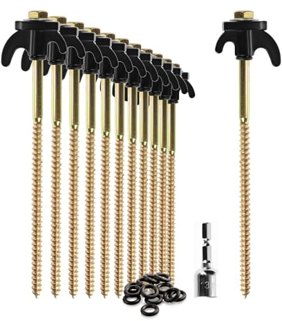 COM-FOUR® 12x Estacas para Tienda - Estacas de Acero Robustas con Soporte para Hilo y Cuerda - Estacas para Roca para Acampar y al Aire Libre - Ganchos para Tienda para Terreno Duro y Madera