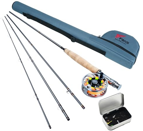 8 Fans Fly Fishing Rod and Reel Combos with 4-Sections Portable Fishing Rod and CNC-machined Aluminum Alloy Fly Reel,Fishing Complete Starter Package (9ft 3/4wt)
