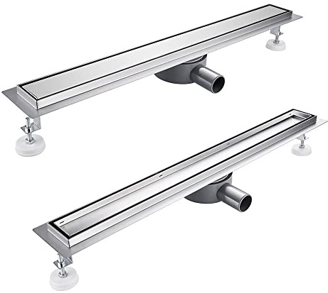 Kasloglow Duschrinne 120 cm Komplettset, Edelstahl Ablaufrinne, Extra flache befliesbare Duschrinne mit Haarsieb, Geruchsstop und 360° Drehbar Siphon - Länge 50-120cm für bodenebene Duschen