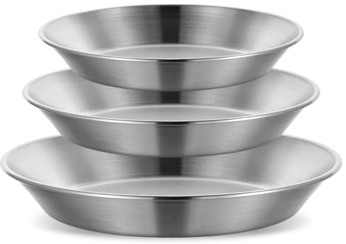 Tobeelec 3 Pcs Stainless Steel Pie Pan Set, Pizza Pan Deep Pie Dish Pie Plate Baking Tray Dishes for Pizza Baking Serving Oven Grill, 3 Sizes