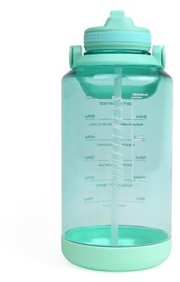 Phoenix Fitness 2 Litre Motivational Water Bottle with Straw - 2000ml Sports Water Bottle with Time Markings & Carry Handle - Reusable Non-Toxic BPA-Free Gym Drinks Bottle - 2L, Sage