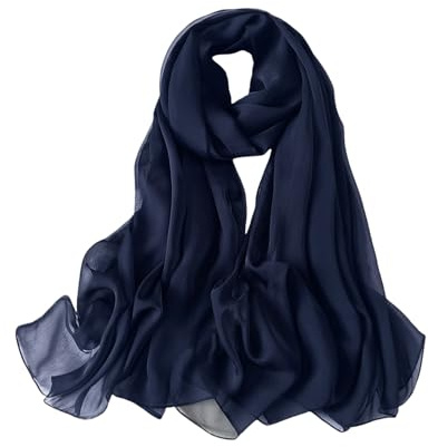 KGDUYC Scialle Donna In Raso Chiffon Silky Sciarpa Tinta Unita Wrap Stola Per Sposa Damigella Cerimonia Matrimonio Serata - blu scuro