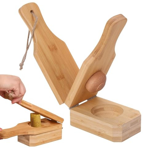 Schiacciapatate in legno per piantaggine, 16 cm, tradizionale piccola tostonera in, con design 2 in 1, schiacciapatate multifunzione per patatine fritte