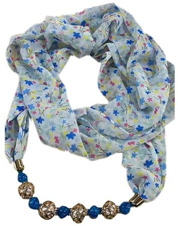 Greabuy Damen-Schal für Damen, Blumendruck, Chiffon, Halskette, Anhänger, Schmuck, Headwrap, Hijab, weiche Schals und Wraps für Frauen, Schals, Geschenke, hellblau, One size
