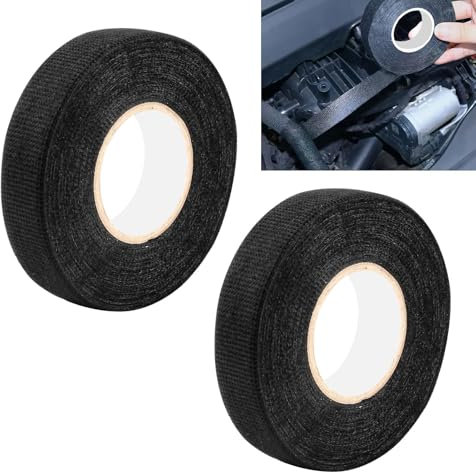 cxxtkcxxlc 2 Stücke KFZ Gewebeband, Isolierband 19mm X 15m, Textilklebeband für Kabelbäume, Hitzebeständiges, Wasserdichtes Gewebeklebeband für Automotive, Haushalt und Motorrad (Schwarz)