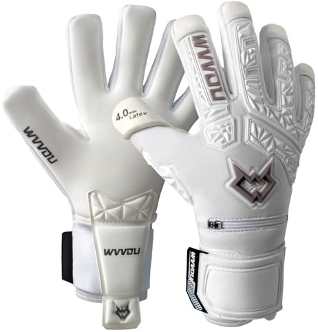WVVOU Football Goalkeeper Gloves for Adults and Youth, High Performance Football Gloves with 5 Detachable Fingersave, Goalie Gloves with 4mm Sticky Latex Palm (White, 7)