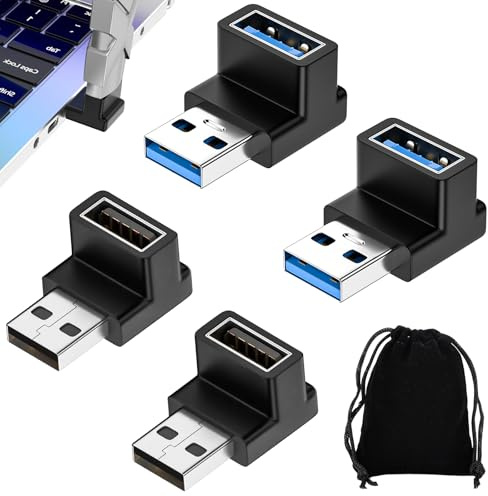 AOUZOVLI USB Winkelstecker 90 Grad 4 PCS Winkelstecker 90 Grad Usb Winkel Adapter Datenübertragungs Konverter Koppler Stecker mit Einer Schwarzen Aufbewahrungstasche