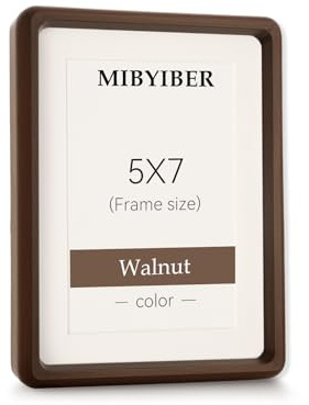 MIBYIBER 5x7 Picture Frame Wood Natural Solid Walnut Photo Frames with 4x6 Mat, Handcrafted Wooden Frame for Tabletop or Wall Mounting Display