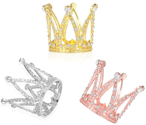 YBEATY 3 mini corona, topper per torta principessa, piccola forma di cuore, in lega di diamante, corona d'argento, decorazione per torta di compleanno, mini corone, composizioni floreali