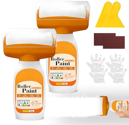 WDKXCN 1KG Roller Paint, Wall Repair Roller Paint con Rasqueta, Papel de Lija, Guantes, Rodillo Reparación de Pared con Pintura, Rodillo de Pintura Para Reparación de Paredes Rollpaint