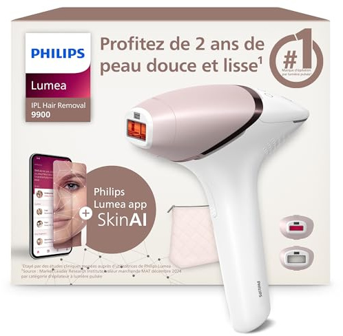 Philips Lumea série 9900 - épilateur à lumière pulsée, alternative à l'épilation laser, SenseIQ et SkinAI, 2 embouts pour le corps et le visage, BRI950/02