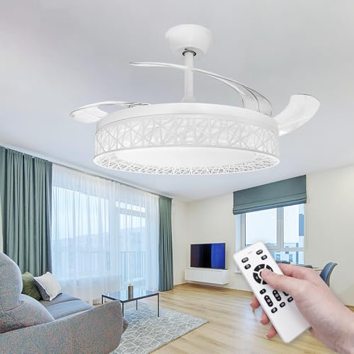 LED ATOMANT Ventilador de Techo con Luz LED 40W, Motor DC 32W, Ø 109cm, CCT, Regulable, 4100LM, Aspas Retractiles, 6 Velocidades Silencioso y Bajo Consumo, Modo Verano Invierno, Con Mando