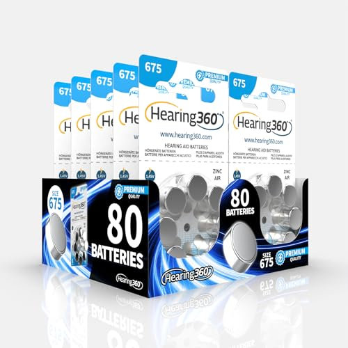 Hearing360 80 pilas para audífonos tamaño 675 calidad premium (10 blísteres de 8 pilas)