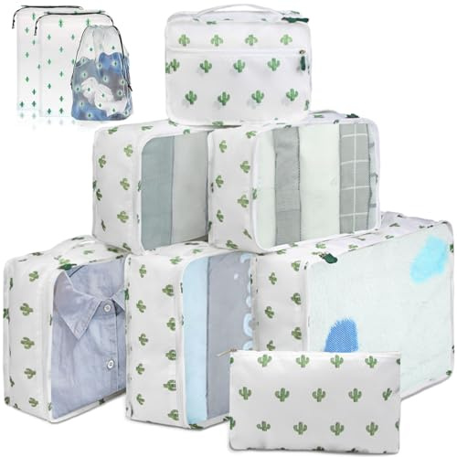 10 packkuber för resväskor – bagagearrangör i olika storlekar – nät resepackningskubset i blandade färger, Kaktus 10 blandade storlekar, Mixed Sizes