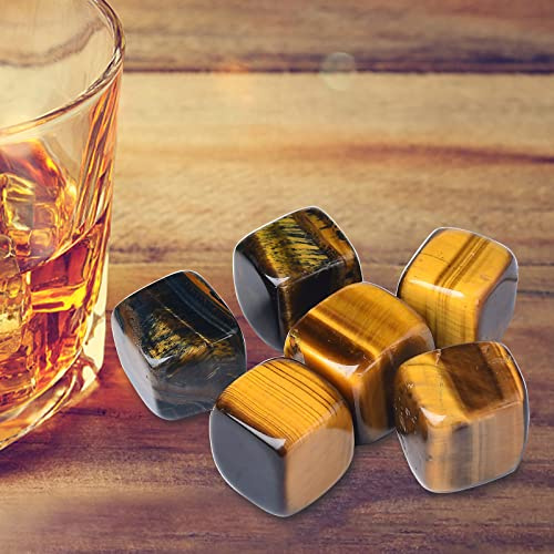 Amethyst-Whisky-Steine, kühlende Kristall-Eiswürfel für Getränke, Whiskey-Steine, 1,8–2 cm, Weinwürfel, Geschenke für Frauen, Set mit 6 (Tigeraugen)