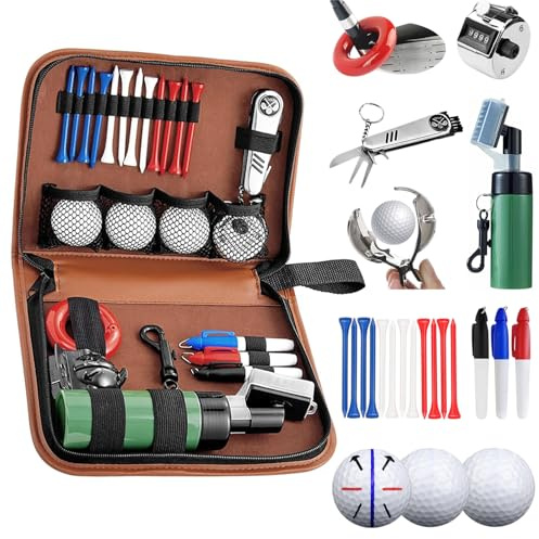 24 Teiliges Golfzubehör Golfzubehör Für Anfänger geeignet, Golfschläger Reinigungsbürste, Golfball-Marker, Golfmesser, Golfballe, Handzähler, Tees, Markierungsstift, Gewichtsring