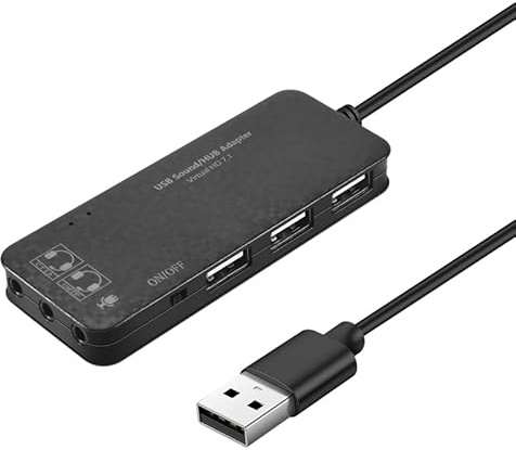 Asyduey 3 Porte USB 2.0 Hub External 7.1Ch Scheda Audio Auricolare Microfono Adattatore per PC Nero