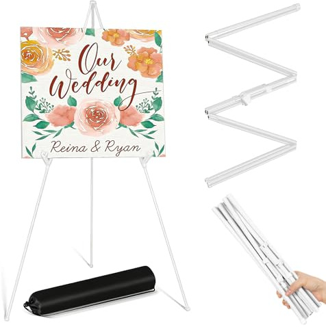 Ausune White Easel Stand for Wedding Sign & Poster, Collapsible Portable Easel Tripod,63in Tall Adjustable Metal Display Stand for Weddings, Events Art Display Rack and Posters Artwork Presentation
