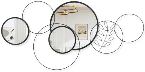 WDSHIYI Set di 4 specchi rotondi da parete, con cornice in metallo nero, specchi decorativi moderni per soggiorno, camera da letto, ingresso, bagno, 40 x 80 cm, decorazione per la casa