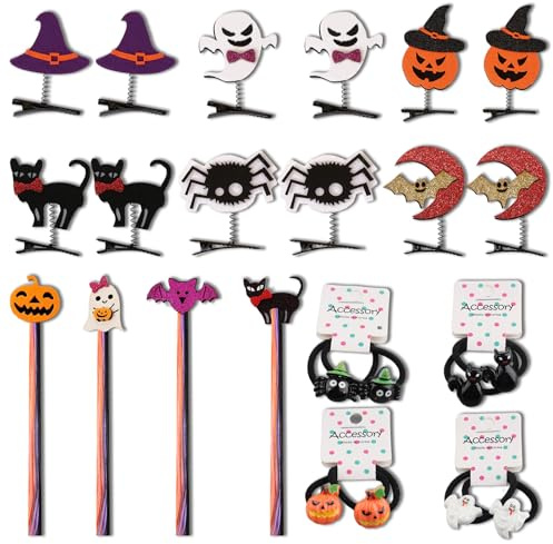 Miaija 24Pieces Halloween Hair Accessories Set Cute Cartoon Glitter Hair Barrettes Clips Festive Hair Dress Up Party Decoration for Girls Children Halloween Costume Cosplay