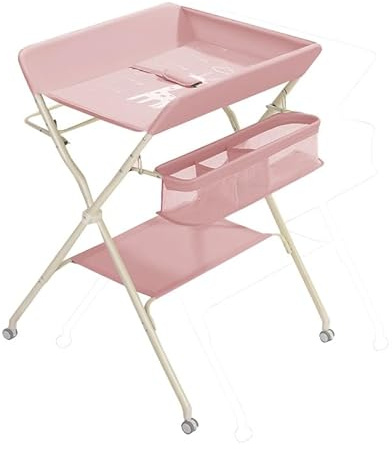 Sinyuyong Cambiador de bebé de 5 alturas ajustables, con estante for juguetes plegable, bañera y cambiador(Pink)