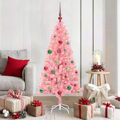 Árbol De Navidad con Luces LED 150 Cm con Soporte Rosa, 380 Ramas De PVC, 150 Luces Blanco Cálido, Montaje Fácil, Reutilizable, para Interior y Exterior Protegido, Christmas Tree Artificial