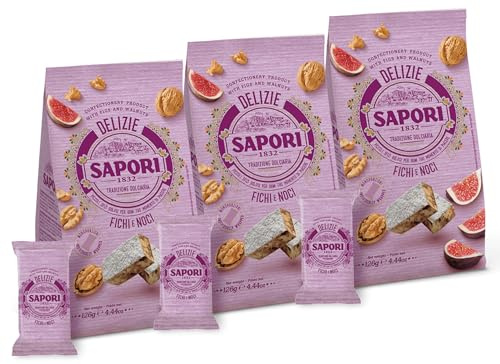 3X Sapori 1832 Delizie Toscane Fichi e Noci con 7 Monoporzioni Incartate Singolarmente 126g