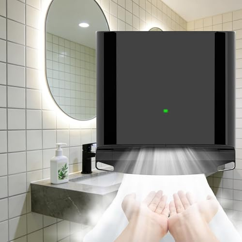 WTRYRN Sèche-Mains Compact, sèche-Mains électrique Mural - Induction Automatique, température réglable, ABS pour sanitaires et Restaurants, séchage Rapide en 10 Secondes Black