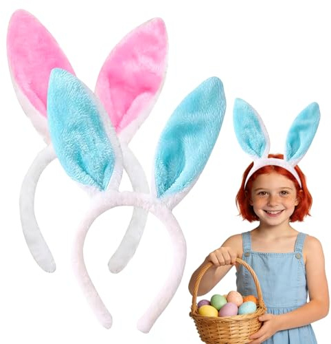 XJWZGM 2 Stück Hasenohren Haarreif, Osterhase, Ostern Hasenohren Haarreifen, Damen Haarreif für Ostern Party Karneval Halloween Osterns Party Kostüm Cosplay Hochzeit Geburtstag Kostüm (Rosa und Blau)